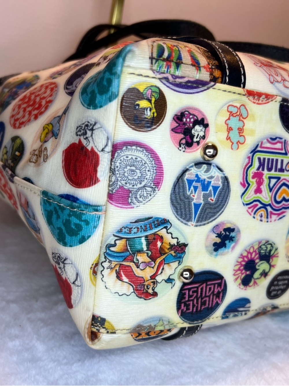 Dooney & Bourke White Disney Button-Print Tote with Black Trim EUC - Picture 9 of 14